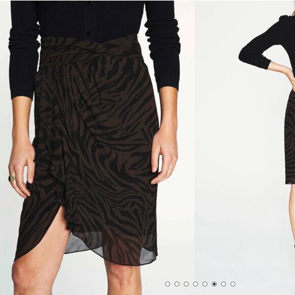BA&SH Scarlett knee length skirt. Brown Ruffle Zebra Animal Print. Size S - Picture 7 of 8